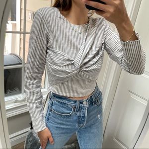 Zara Blue & White Striped Knot Crop Top xs